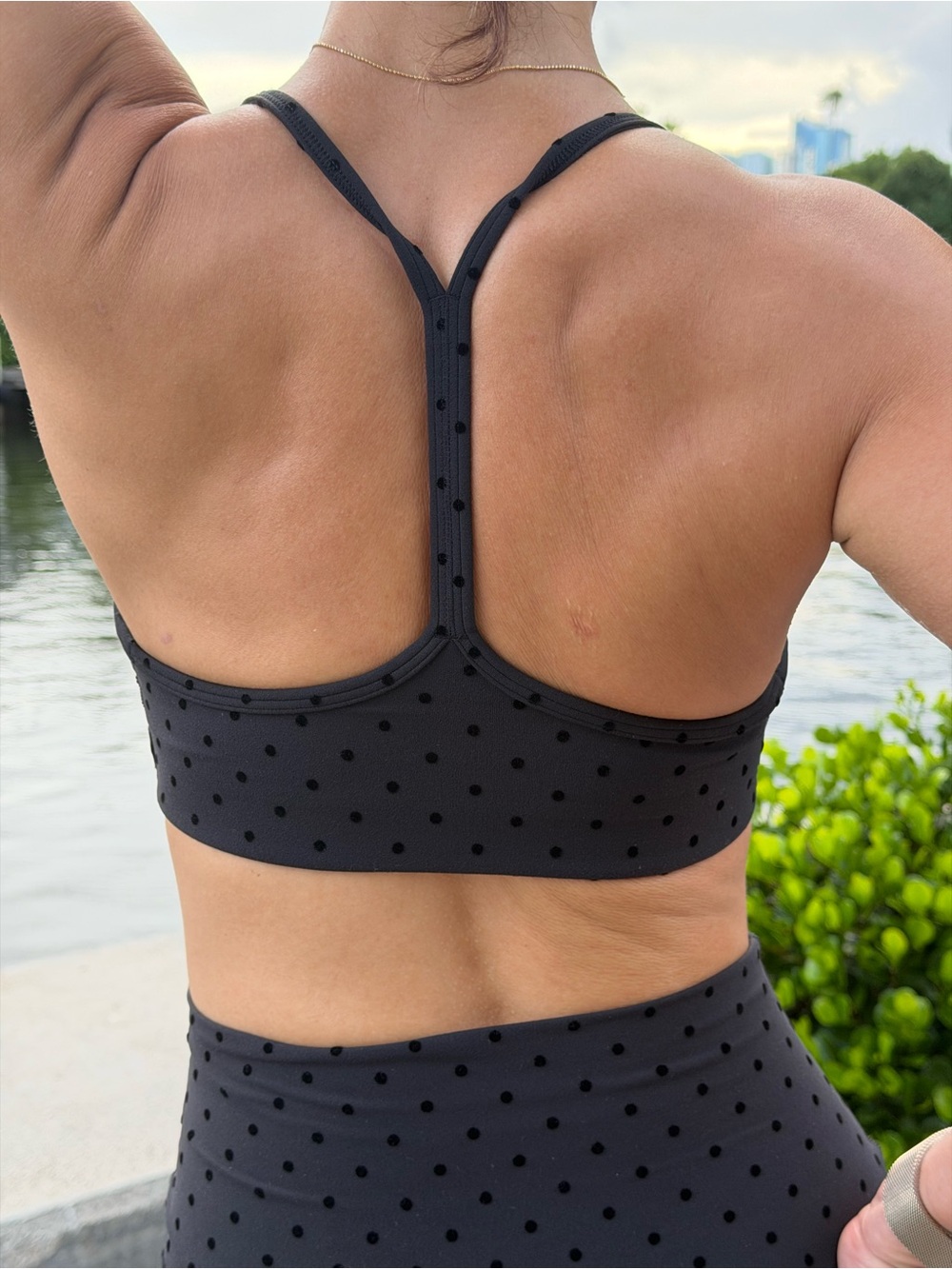 Lululemon Flow Y Bra + Align 28” Leggings Flocked Polka Dot Set Black Size 6 - Picture 4 of 5
